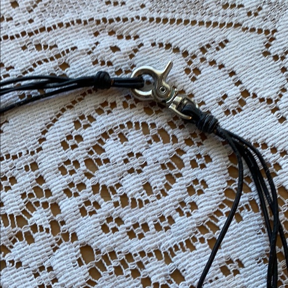 Boho Silver Bar and Black Leather Necklace - Picture 4 of 13